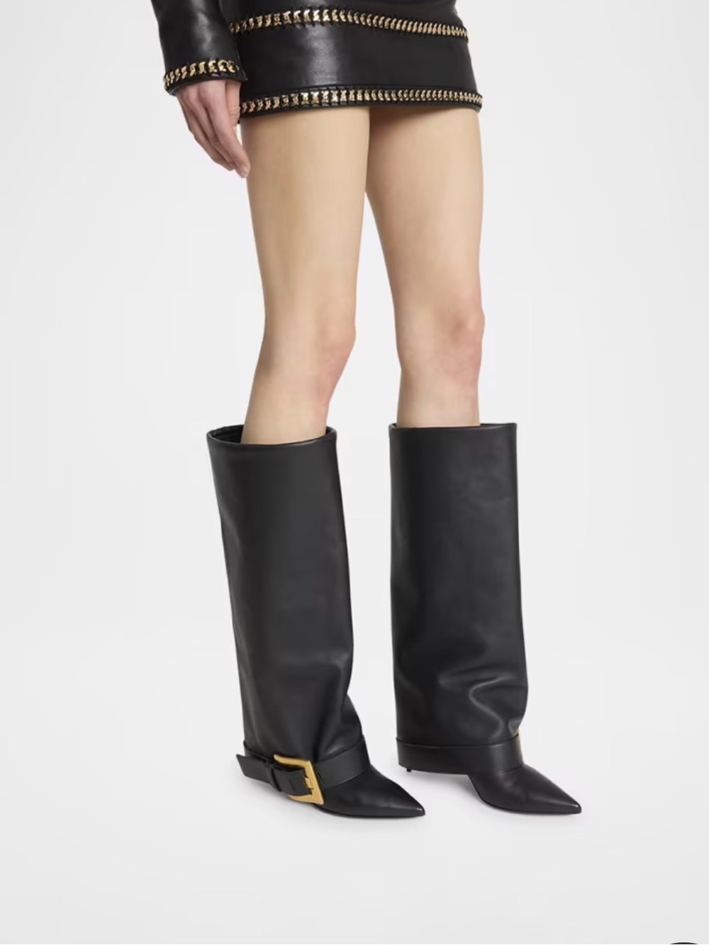 Balmain Anthem Leather Buckle Knee-High Boots